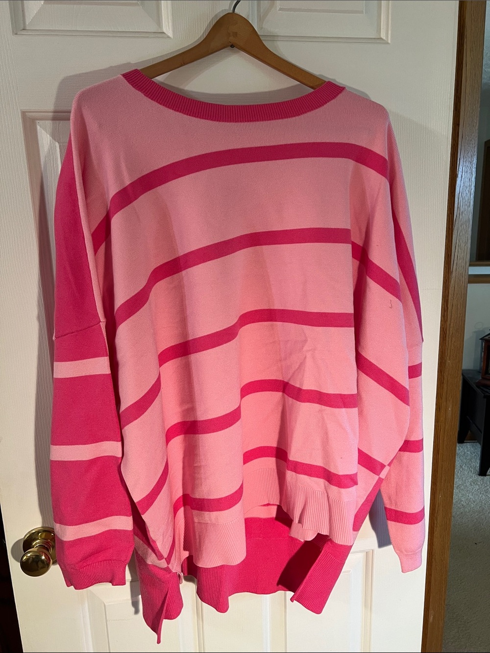 Pink Striped Scoop Neck Sweater